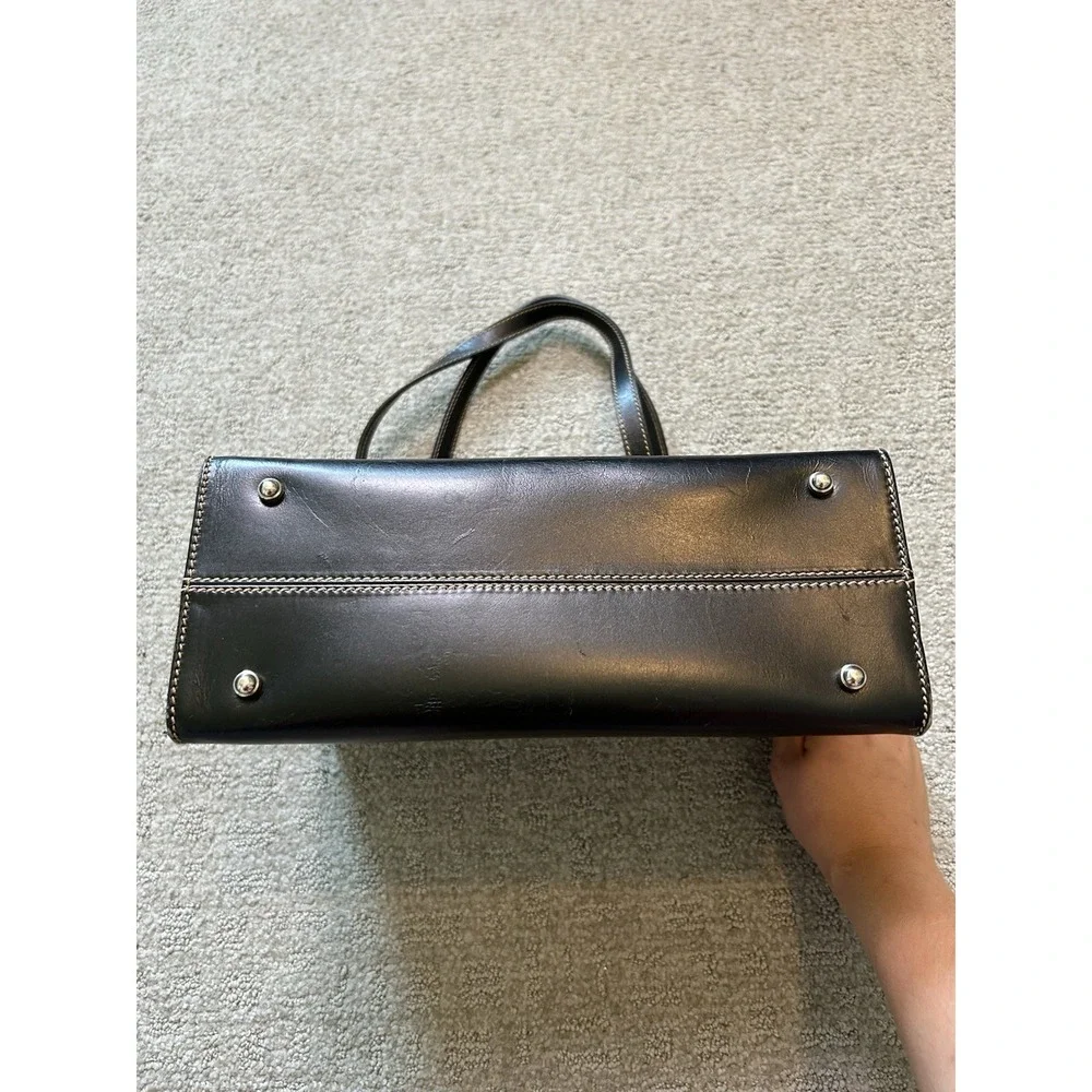 Vintage Kate Spade New York Made in Italy Square Black Leather Shoulder Tote Bag